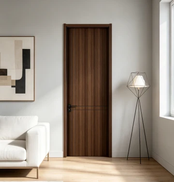 Ușă interioară WPC din nuc închis la apă, design plat minimalist, anti-termite pentru Arabia Saudită